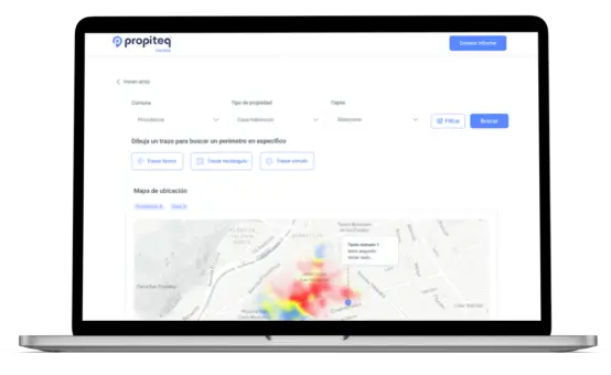 Computador con mapa de calor de análisis de mercado de Propiteq