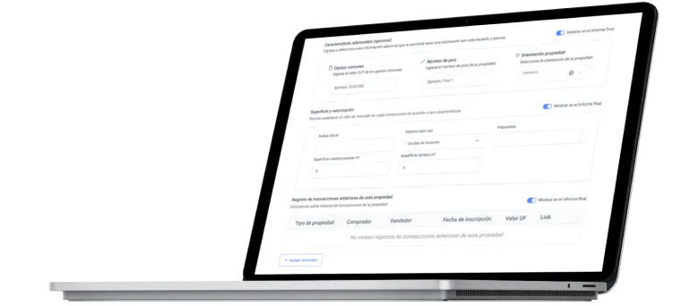 Computador de escritorio generando tasaciones online personalizadas en Propiteq